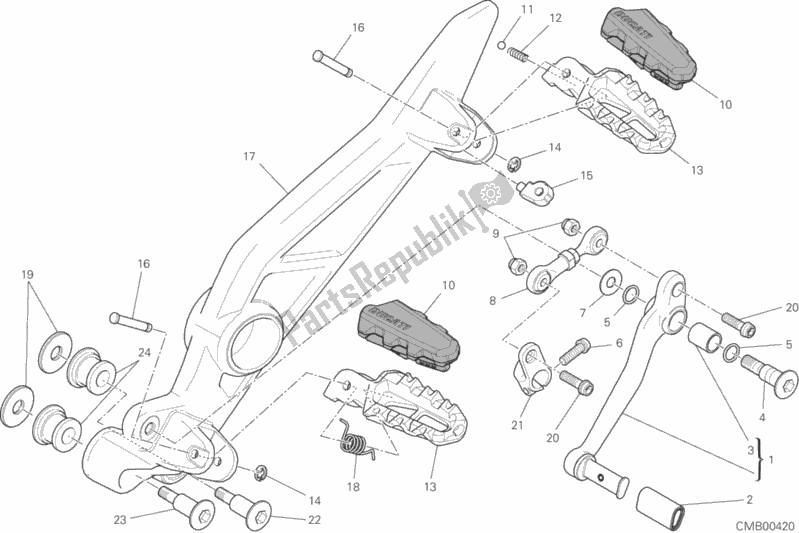 Tutte le parti per il Poggiapiedi, A Sinistra del Ducati Hypermotard SP 821 2015